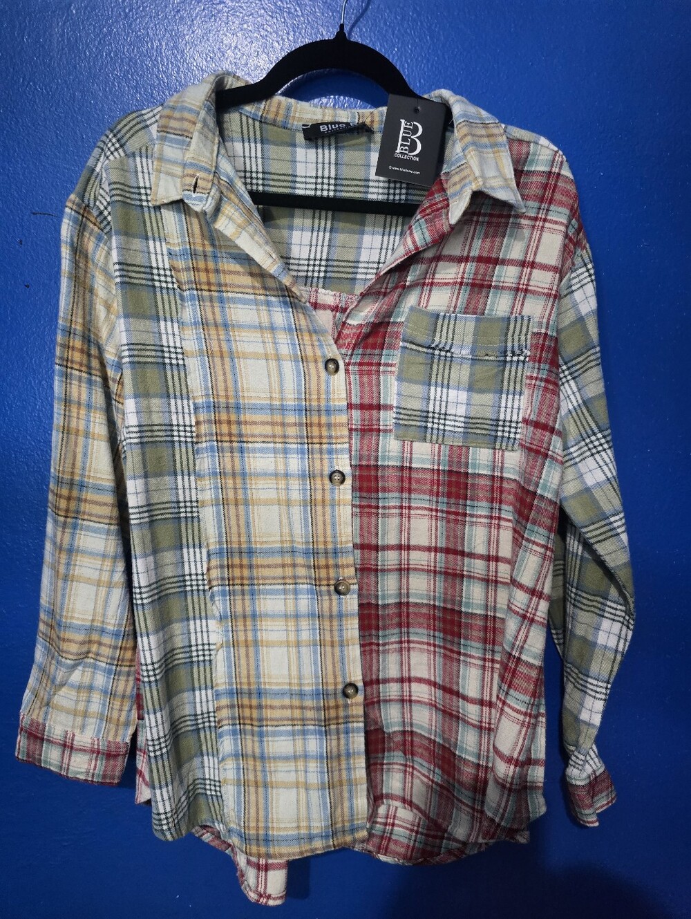 NWT Blue B Plaid Flannel Multicolor Shirt Womens Large